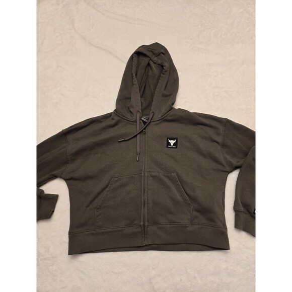 Under Armour Project Rock Hoodie Womens Large Green Full Zip Cropped Hooded - Picture 1 of 9